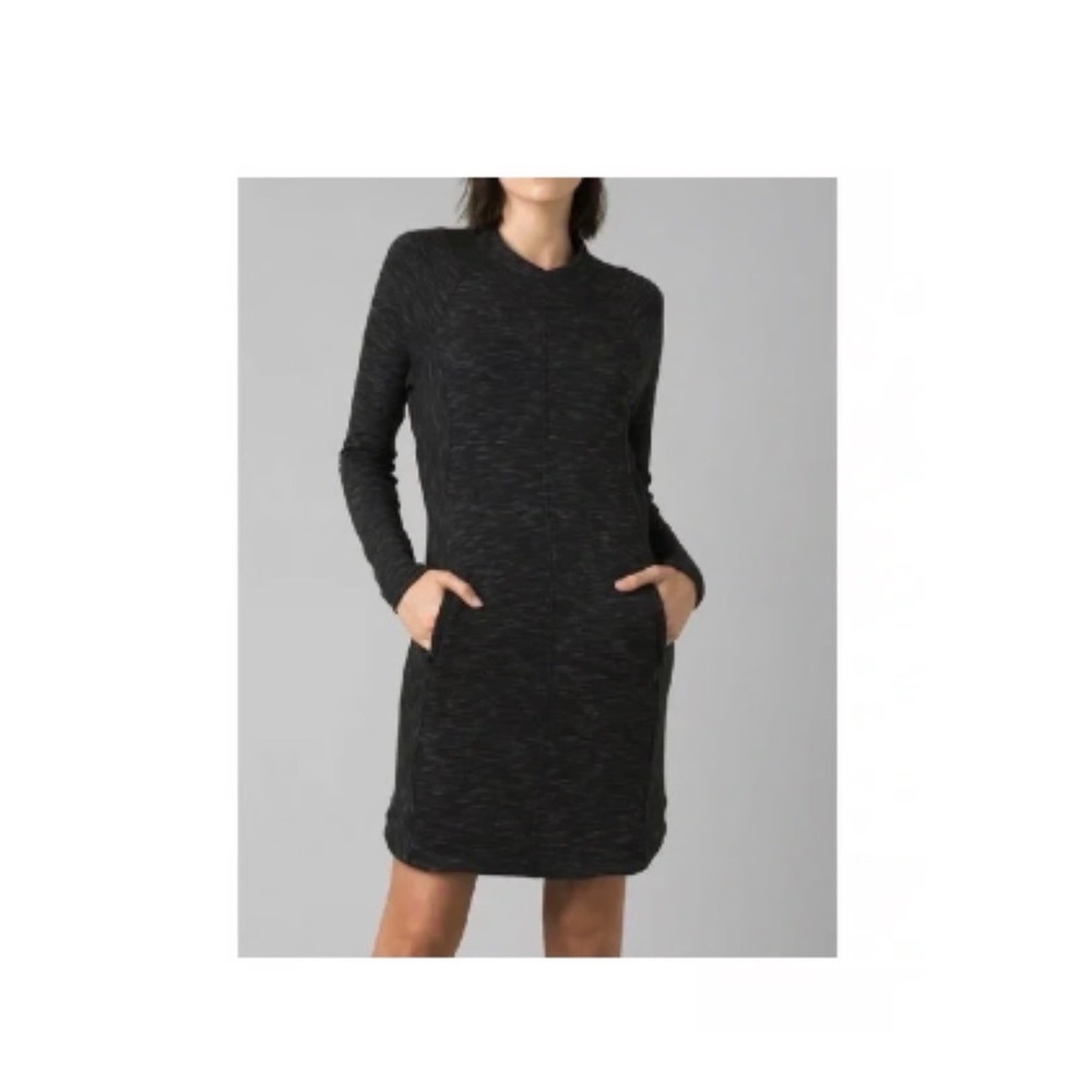 PrAna Sindri Dress High Neck Heathered Black Zipper Pockets Women's size Medium